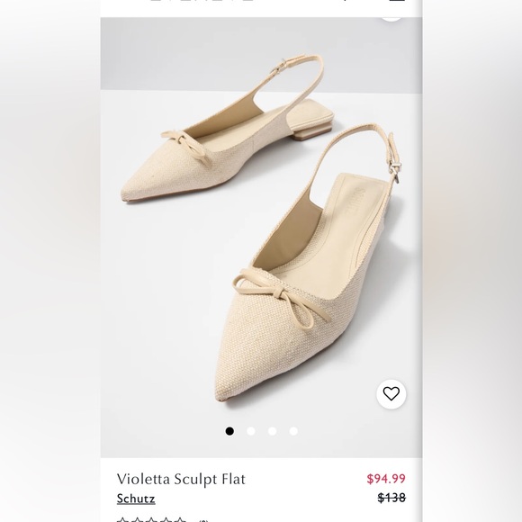 SCHUTZ Violetta Offwhite Pointed Toe Slingback Flats with Bow Size 7 - Picture 9 of 10